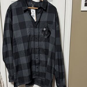NWT Adidas Charcoal Grey and Black Flannel Shirt XL